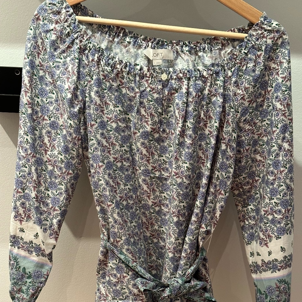 Floral Square Neck Tie Waist Blouse